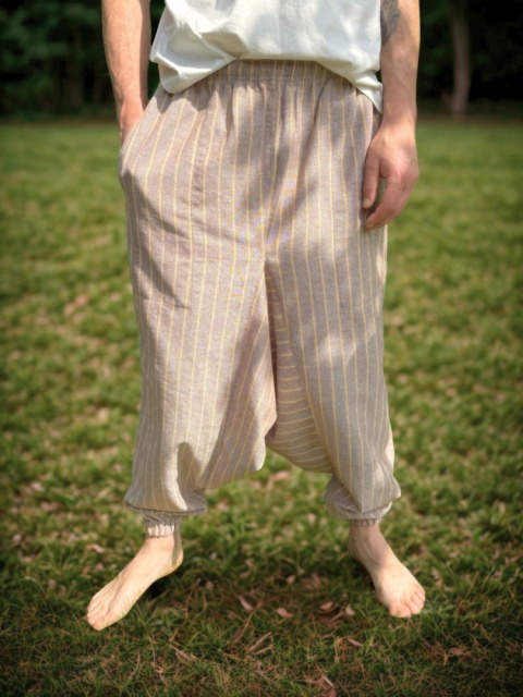 Haremki Sand Flow — beżowe spodnie unisex z naturalnej tkaniny